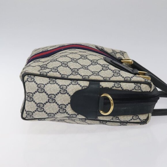 GUCCI GG Supreme Sherry Line Hand Bag PVC Leather Navy Red - Picture 11 of 16